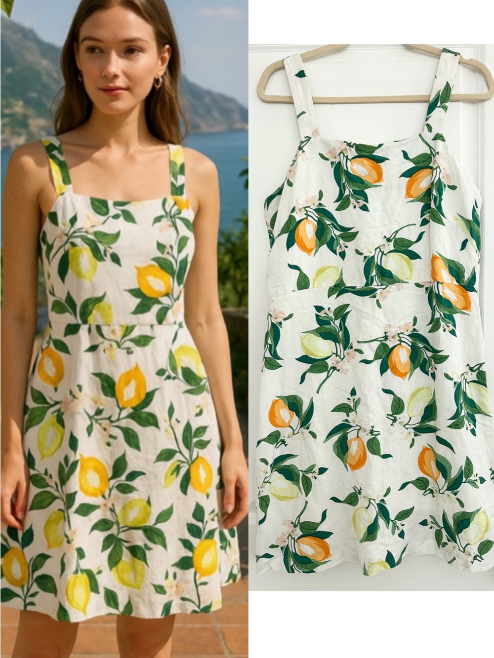 Ann Taylor Linen Lemon Citrus Print Sleeveless Sundress - Euro Summer